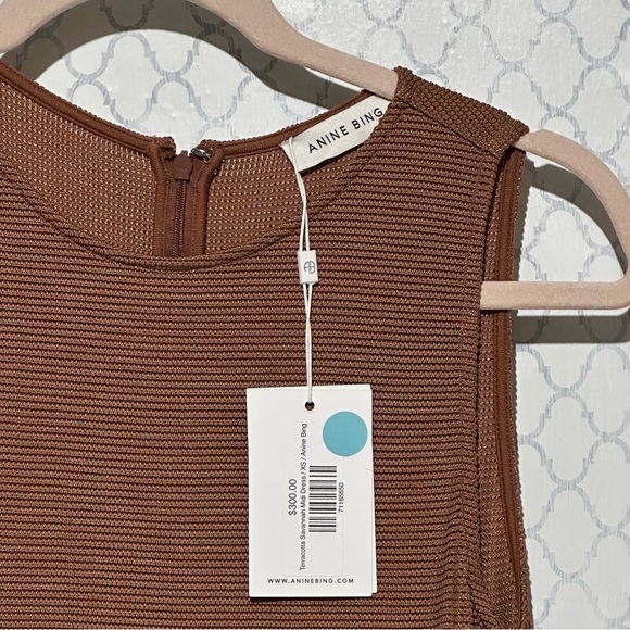 Anine Bing Savannah knit crew neck sleeveless midi dress terracotta waffle new - Picture 12 of 13
